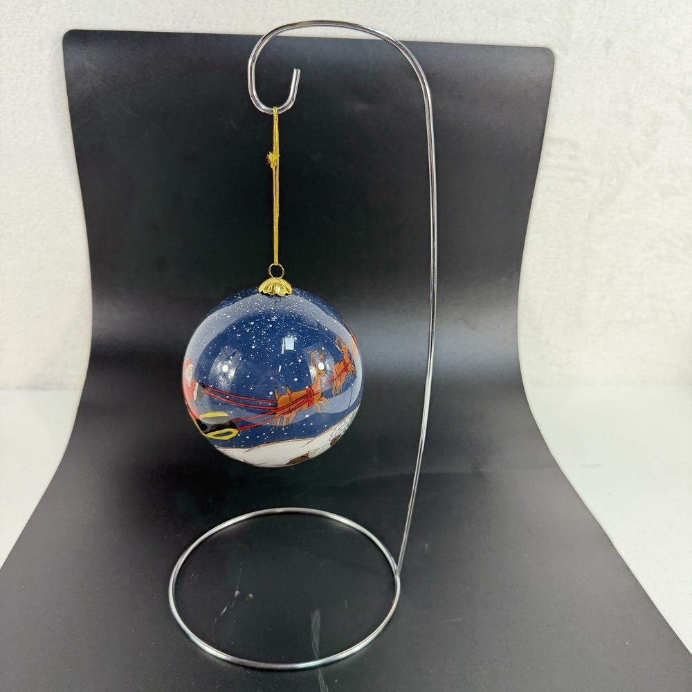 Pier 1 Li Bien 1999 Christmas Ornament Ball Santa Sleigh Hand Painted Cabin